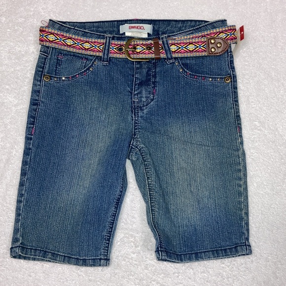 NWT bongo Bermudan denim blue jean belted embroidered rhinestones size 10 - Picture 3 of 6